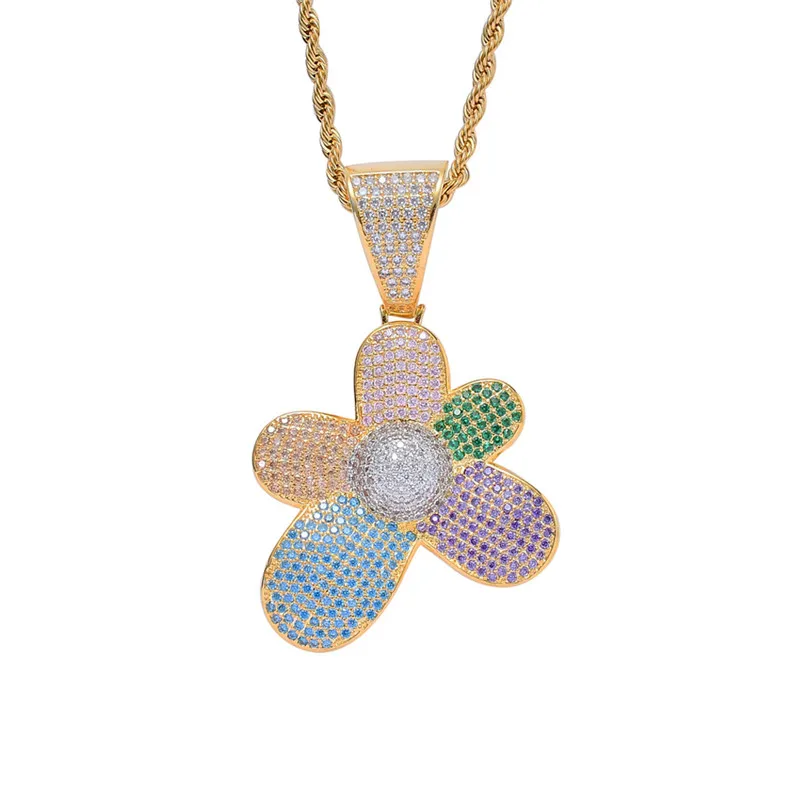 

Colors Flower Pendant Necklace Designer Jewelry AAA Zircon Mens Necklace With Chain Fashion Hip Hop Jewelry