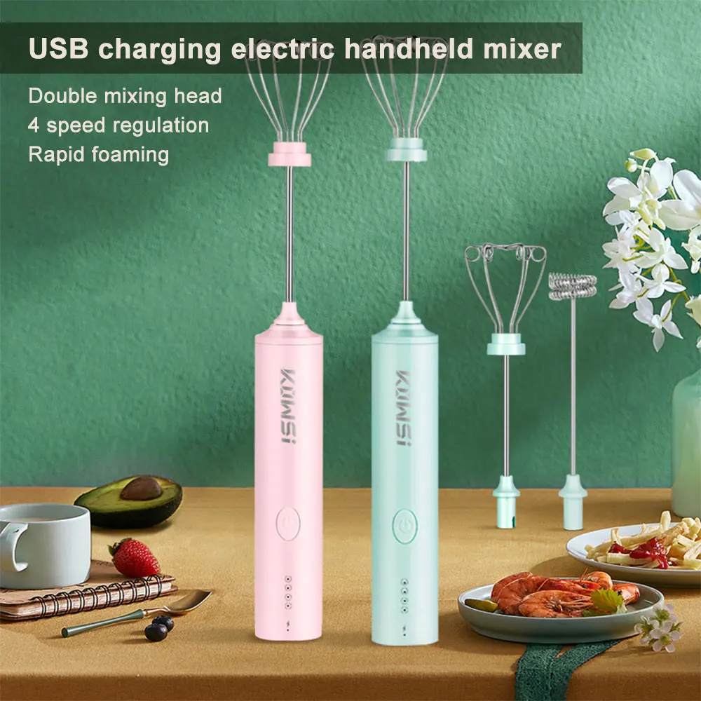 USB Charging Egg Beater Electric Coffee Mixer Household Milk Shaker Maker Frother Foamer Handheld 4-Speed Adjustable Blender