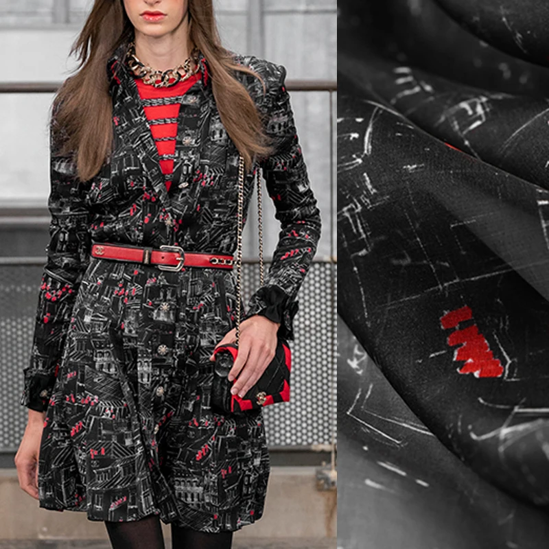 140 см шириной 6 мм тонкая мягкая черная шелковая шифоновая ткань для лета длинное