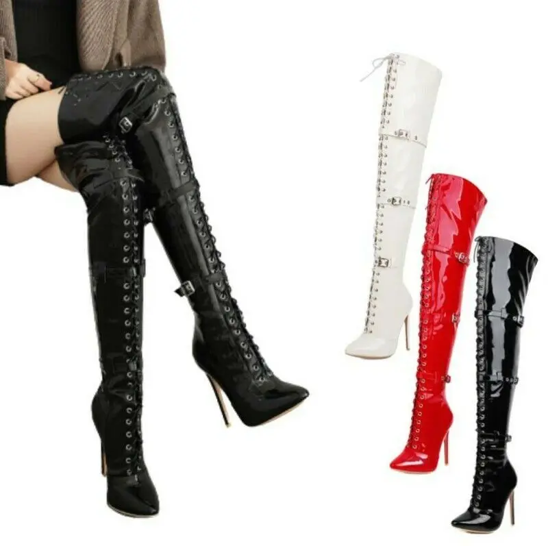 

Sexy Fashion Super High Heel Buckle Ladies Over The Knee Thigh Boots Plus Size
