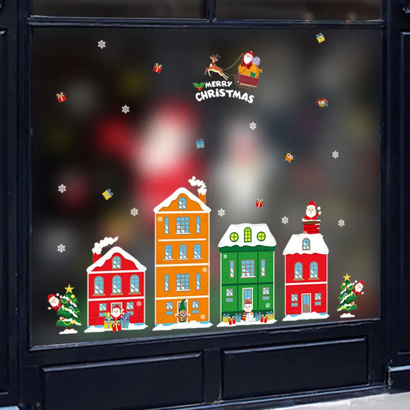 

Large Size Merry Christmas Wall Stickers Fashion Santa Claus Window Room Decoration PVC Vinyl New Year Home Decor Removable