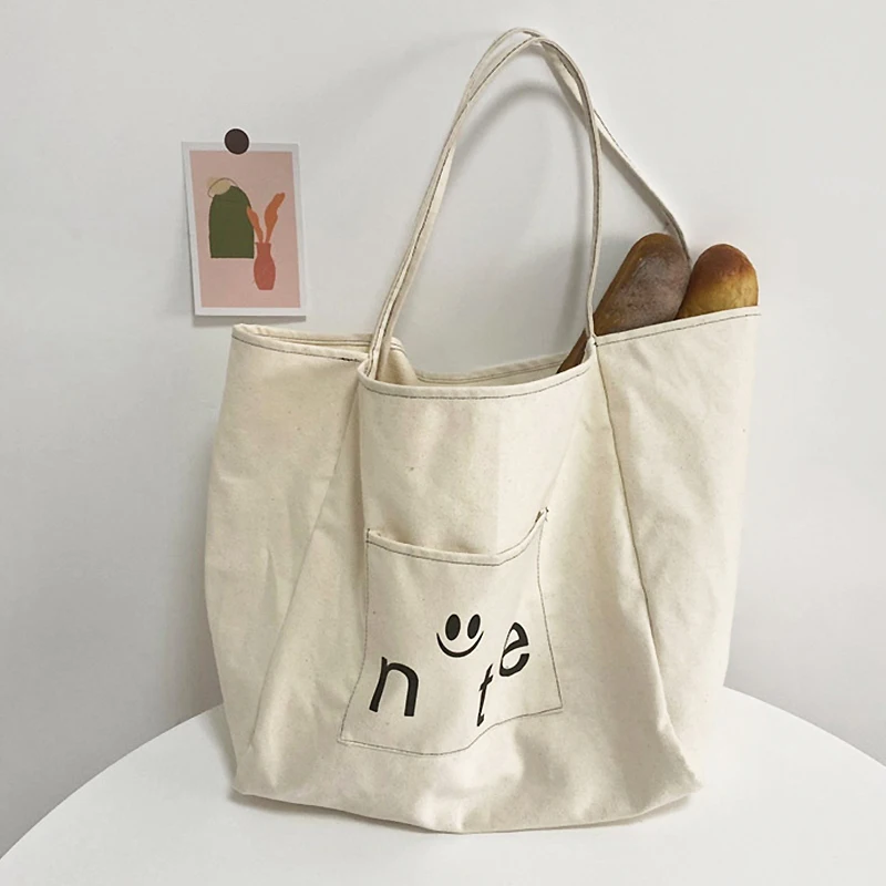 

Ladies Canvas Shoulder Bag Female English Printing Daily Shopping Bag Student School Bag Women Handbag Girls Casual Tote