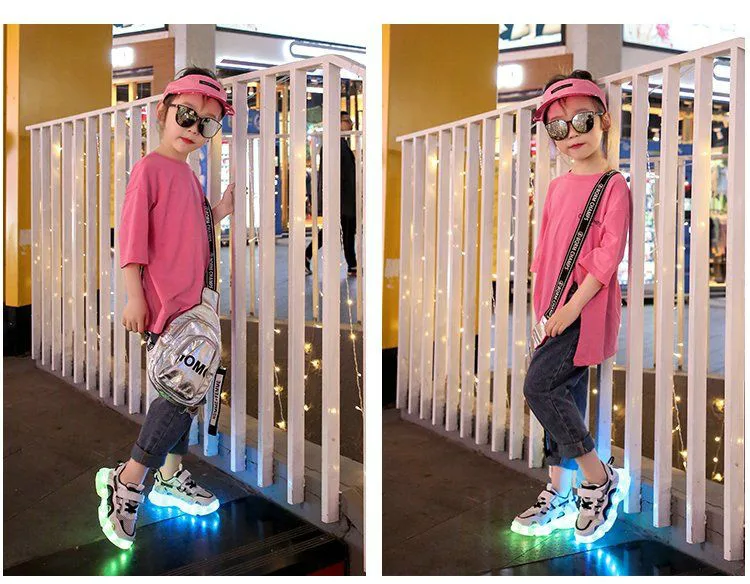 

NYCOOL USB Charging LED Shine Light Up Shoes Children Breathable Mesh Shoes Girl Boys Baby Flash Luminous Kids Sneakers Outdoor