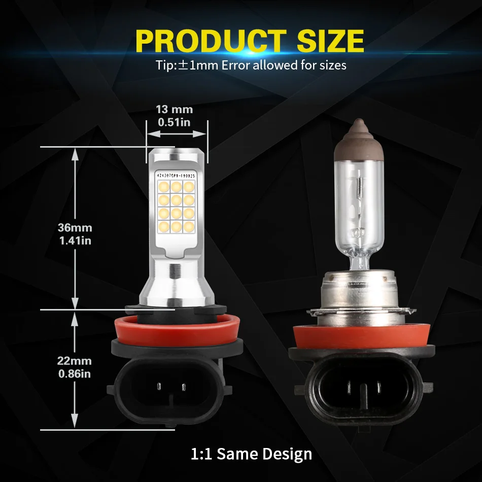 Светодиодные Автомобильные противотуманные лампы AILEO CANBUS H11 H8 6000K H9 H16 авто ДХО без
