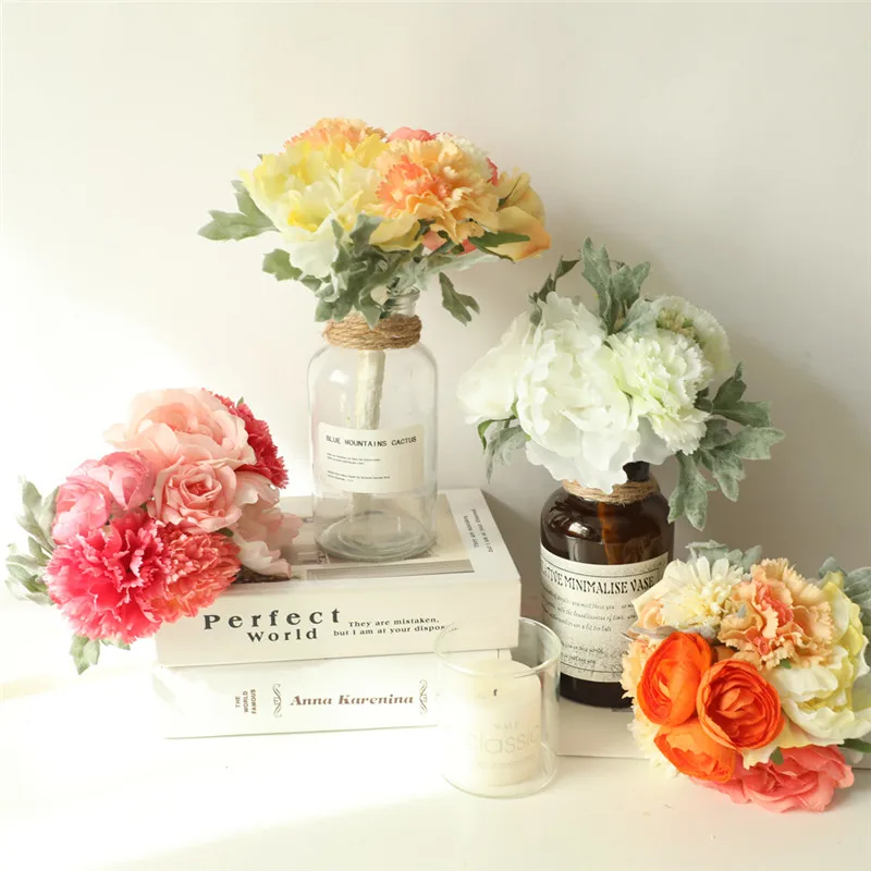 

27cm Korean Hand Rose Bouquet Artificial Holding Flower Wedding Supplies Decorative Gifts Fake Flowers 4 Colors Home Decor