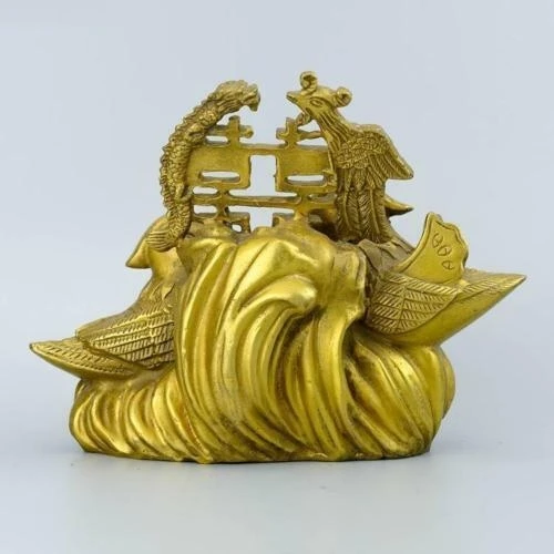 

Exquisite Chinese Brass Hand Made Mandarin Duck Dragon & Phoenix Statue Marry Gift
