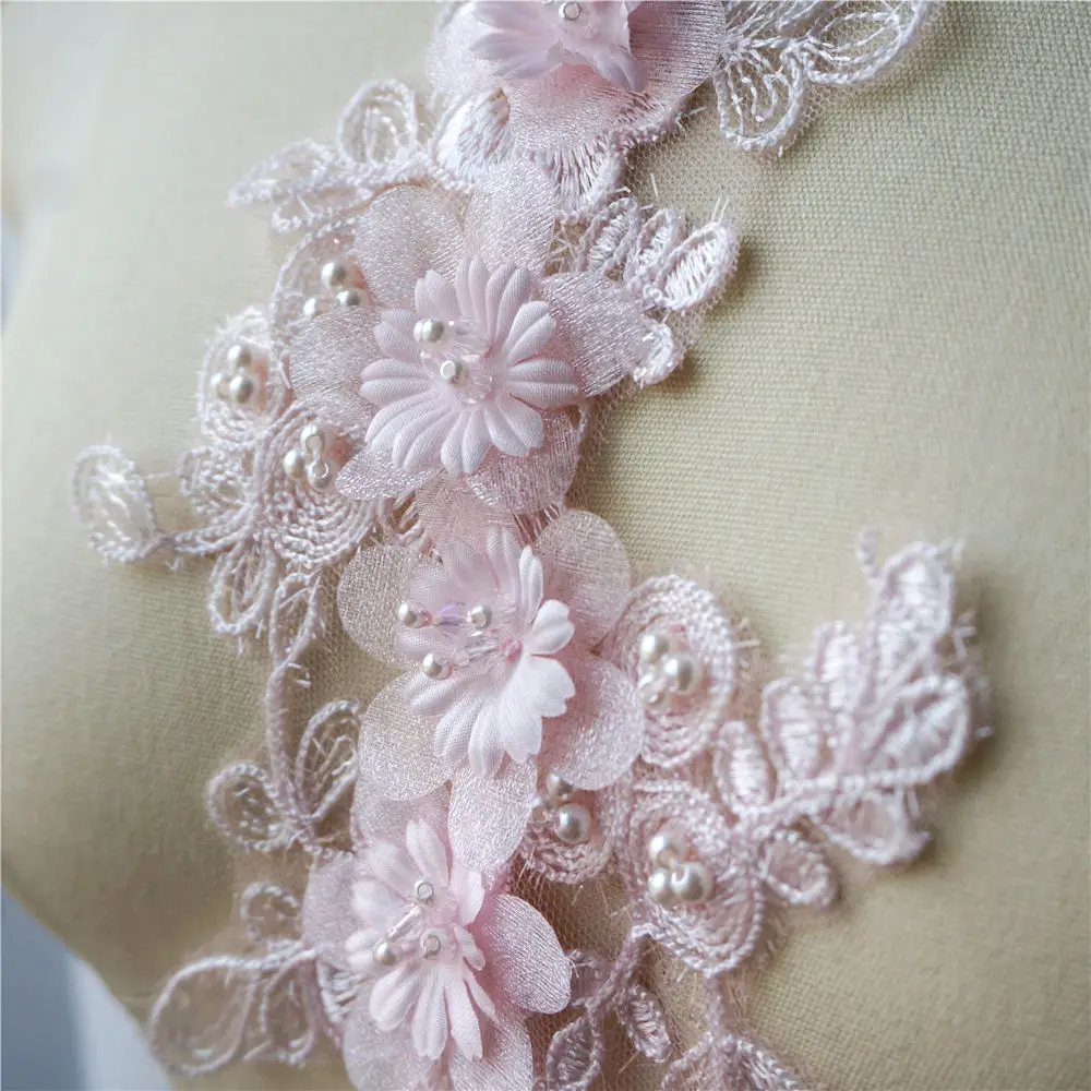 Розовые бусины в форме цветов кружевной материал для свадьбы платье оторочка с