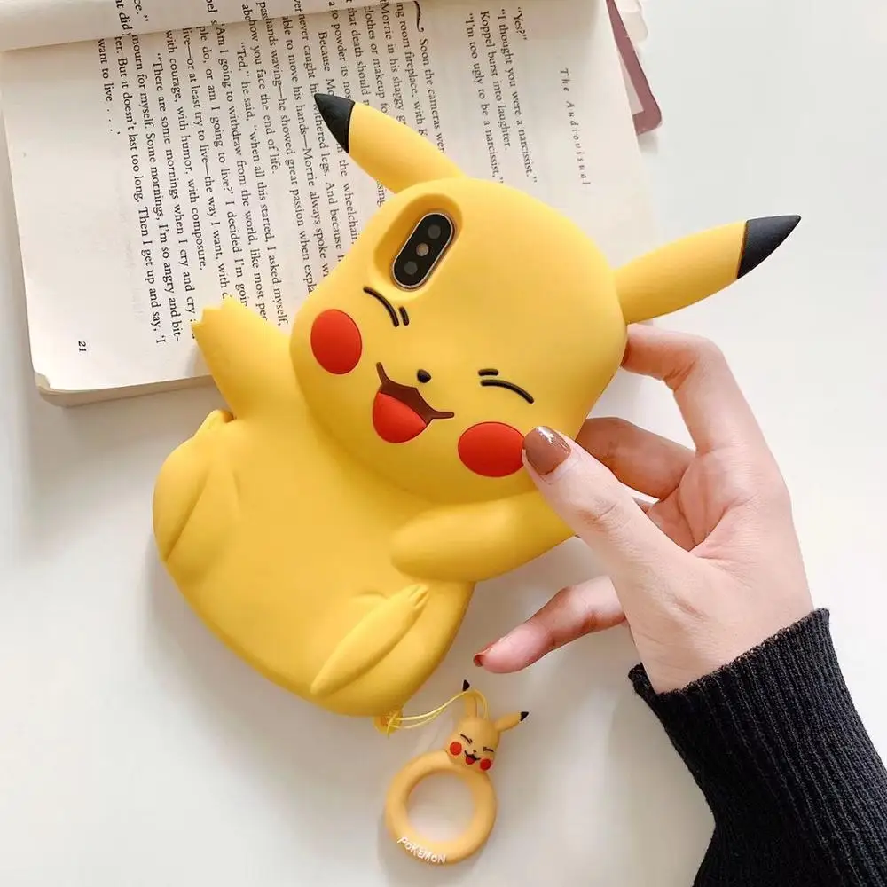 Японский мультфильм 3D милый смайлик пакет маленький сыщик бикачус+ кольцо силиконовый мягкий чехол для iphone MAX XS XR 7 8plus чехол для телефона - Цвет: with ring
