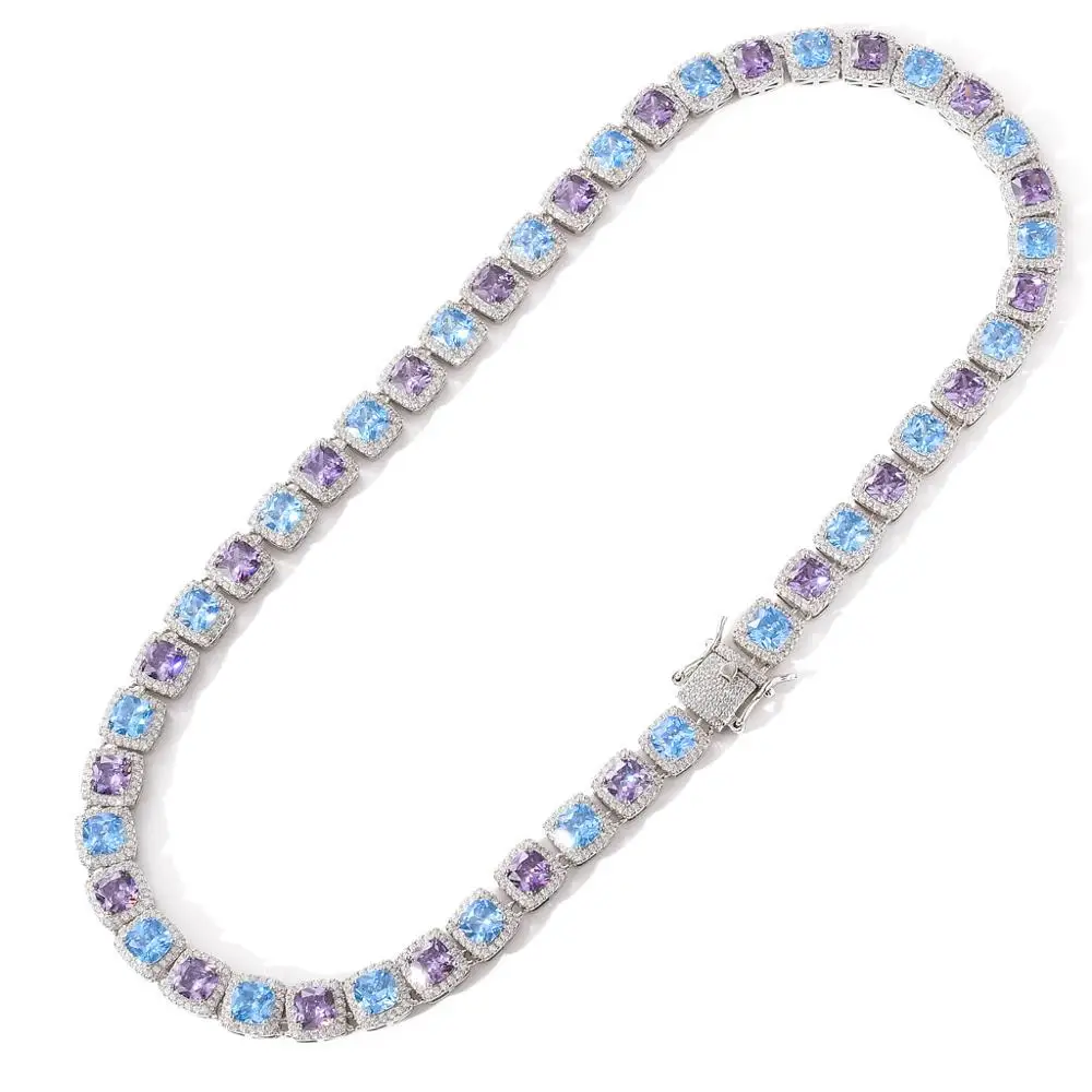 

Men/Women Hip hop iced out bling tennis Chain Necklace blue Square AAA Zircon Chains Necklaces Hiphop jewelry gifts