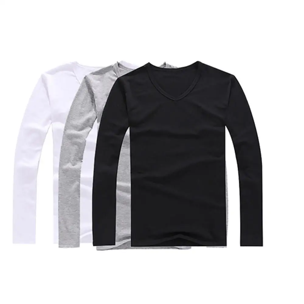 

Men's Fashion Cotton V-neck Long Sleeve Casual T-shirt Concise Top Men T-shirt