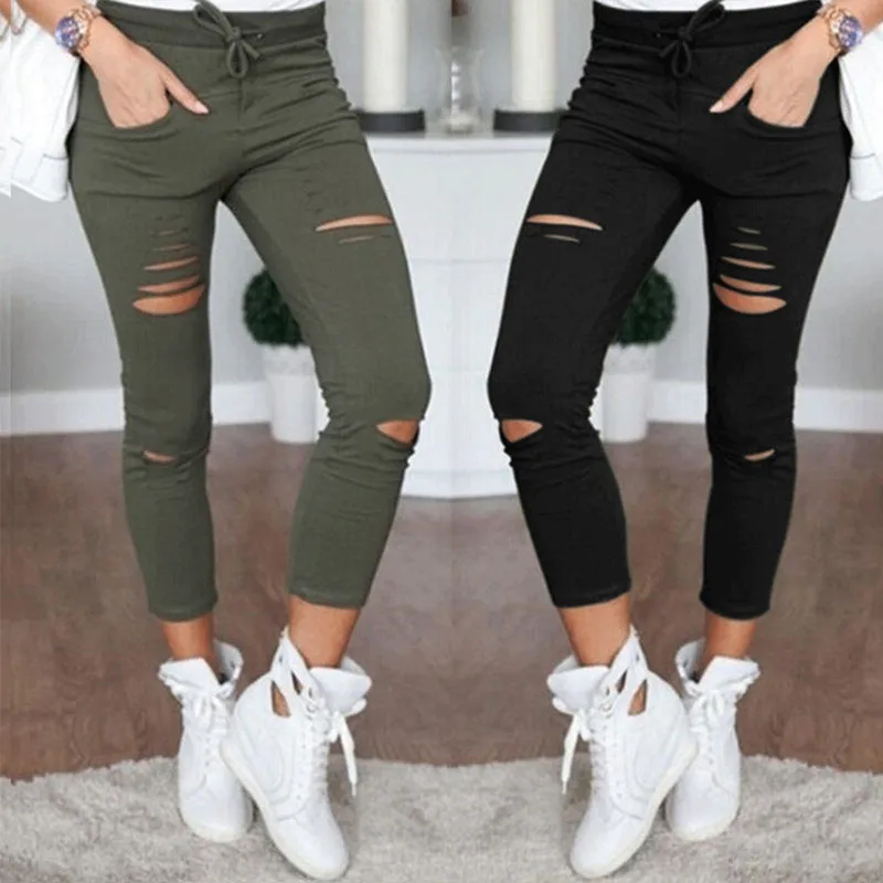 

Women Pencil Pants 2021 News Hand-punched Solid Color Pencil with Small Feet Leggings Lace-up High Waist Woman Clothing