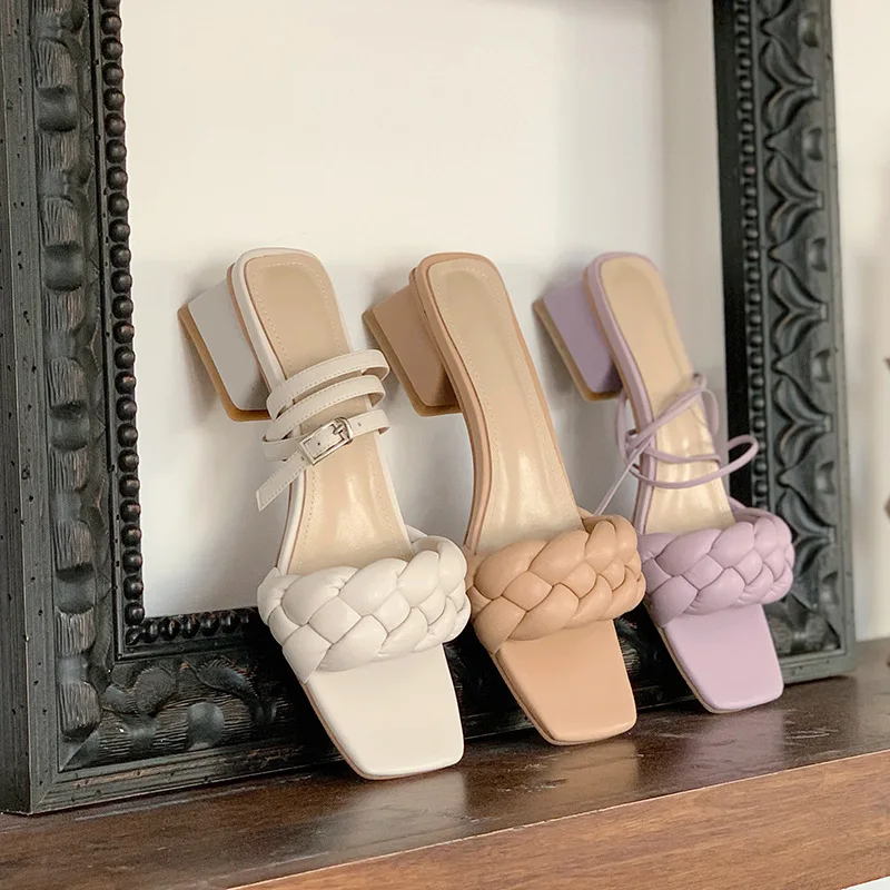 

Сандалии женские квадратные с перекрестными ремешками, босоножки в римском стиле с узкими застежками, ремешок на щиколотке, туфли на шпильк...