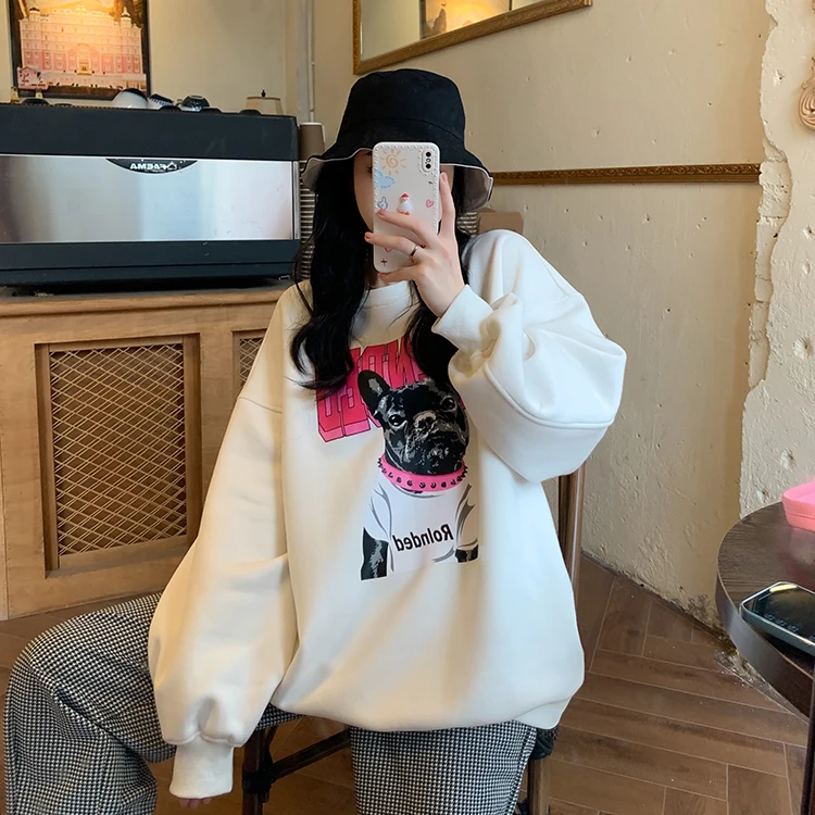 

XZ312 2021 new Korean style loose thin white pullover Sweatshirts women