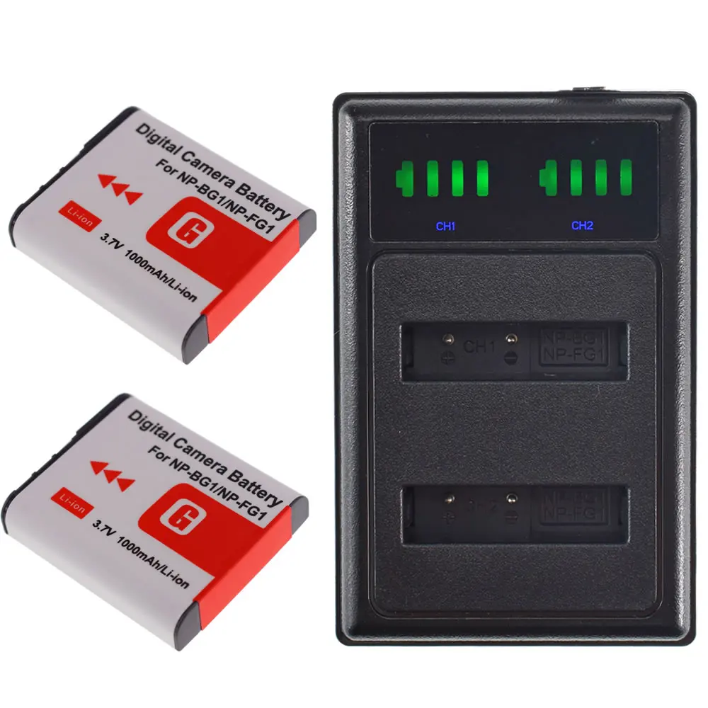 2 шт. в комплекте Тип G Батарея + Dual USB Зарядное устройство для SONY Cybershot NP-BG1 H9 H3 T100 W80