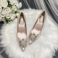 women wedding shoes large size 42 43 satin champagne bridesmaid heels pearl white ladies bridal high heels female dress shoes