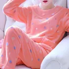 Мультяшные пижамы, теплая фланелевая женская утепленная Коралловая флисовая женская одежда для сна, пижама на осень и зиму, Повседневный милый домашний Пижамный костюм
