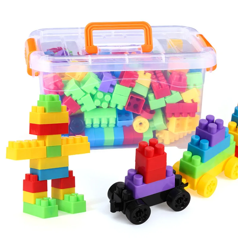 

Large Particles Building Blocks Children's Educational Toys Plastic Storage Bucket, Early Education Assembling Inserting Toys