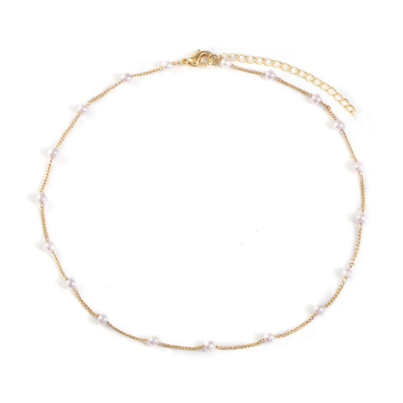 

New Beads Women's Neck Chain Pearl Choker Necklace Gold Color Goth Chocker Jewelry on the Neck Necklace Collar for Girl