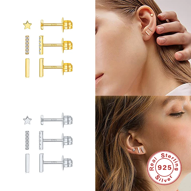 

Женские Серьги-гвоздики из серебра 925 пробы, 3 шт.