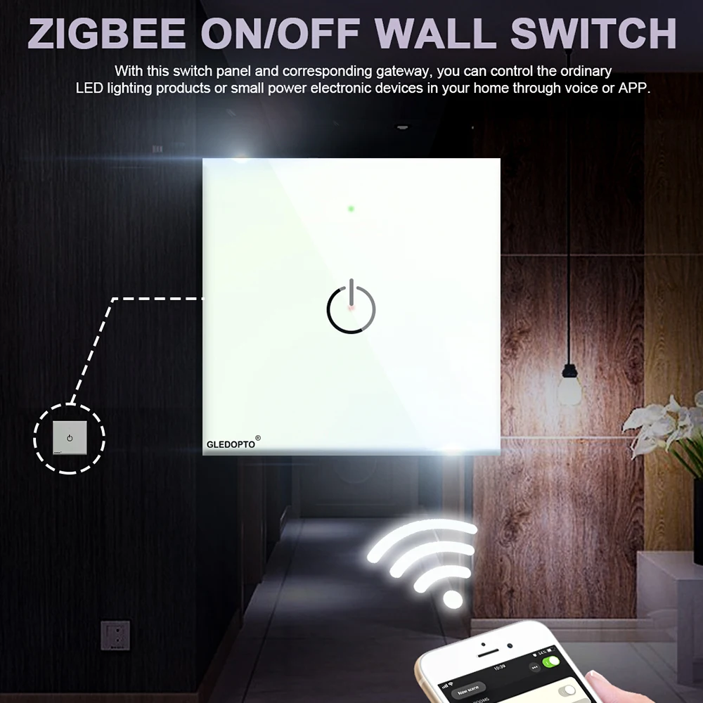 

GL-W-4Z ZigBee Switch Smart Light Control Wireless Wall Remote Home Led ON/OFF Work With Echo Plus Gateway Free Shipping