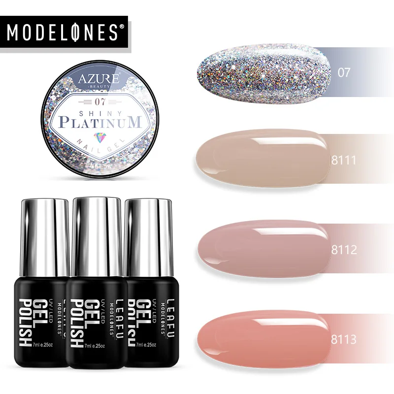 Modelones телесный цвет блестящий светодиодный Гель лак для ногтей впитываемый