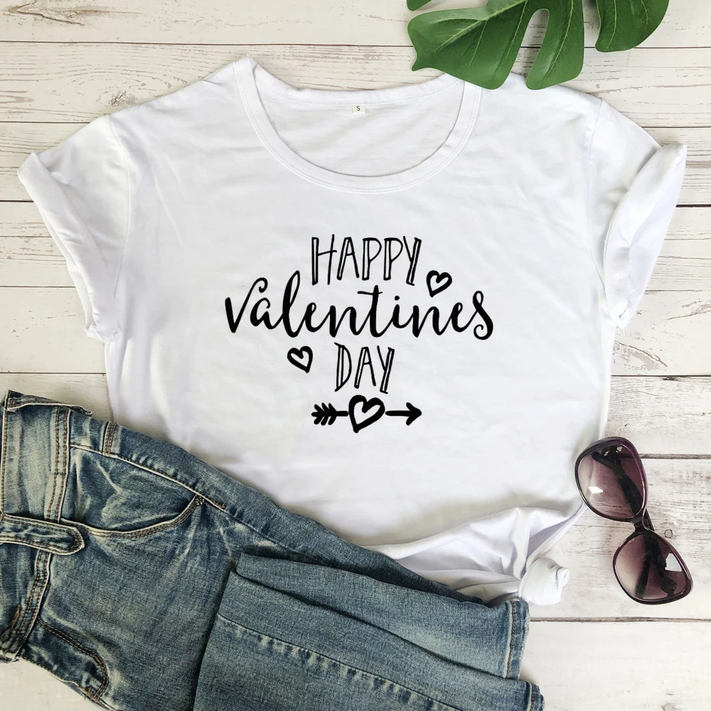 Cute Valentine's Day Gift For Girlfriend Funny Short Sleeve Grunge Graphic Red Tees Tops Happy Valentines T-shirt | Женская одежда