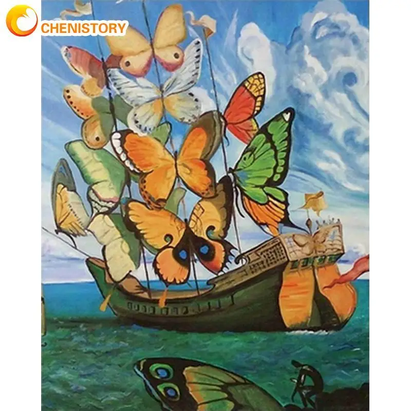 

CHENISTORY DIY Frame Painting By Number Butterfly Boat Picture By Numbers Kits Acrylic Paint For Home Decors Artcraft 60x75cm