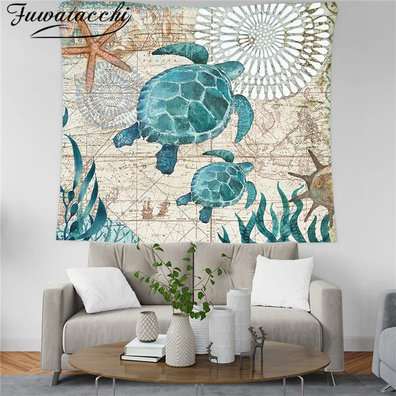 Настенный гобелен в морском стиле с рисунком морской черепахи домашний