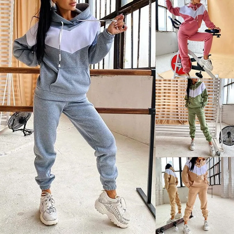 

Ladies Tracksuit Basic Sweatshirts Sets Hoodies+ Elastic Waist Pants Casual Suits 2021 Pullover Streetwear Outfits Sportswear