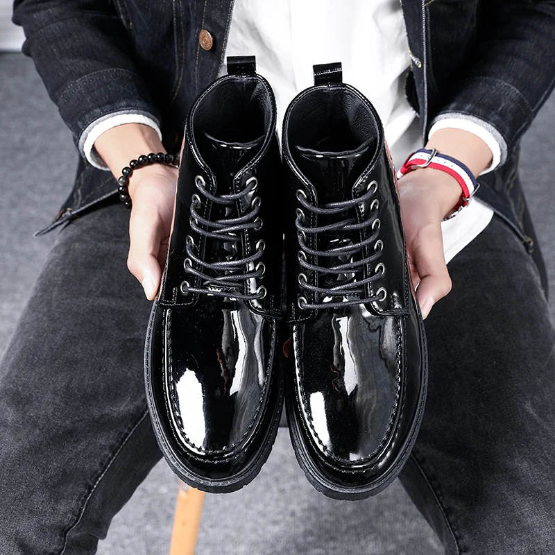 

CYYTL Men's Casual Leather Boots Ankle Flat Lace-up for Driving Walking Winter Outdoor Business Shoes Classic Waterproof Snow