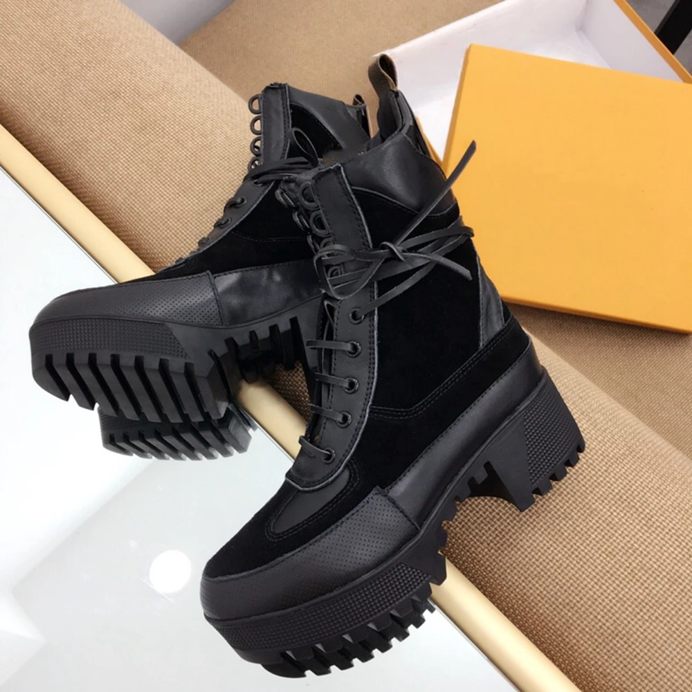 

Fashion Lace Up Women's Boots Genuine Leather Boots With Flat Platform Boots Warm Women Shoes Autumn