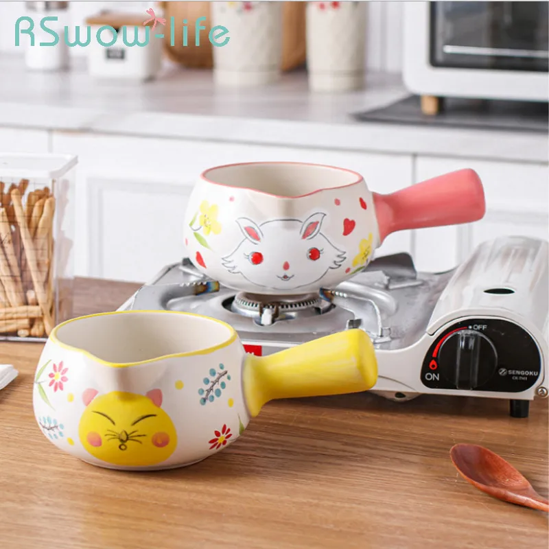 

Ceramic Short Handle Milk Pot Creative Household Casserole Instant Noodle Pot Cute Animal High Temperature Stone Pot