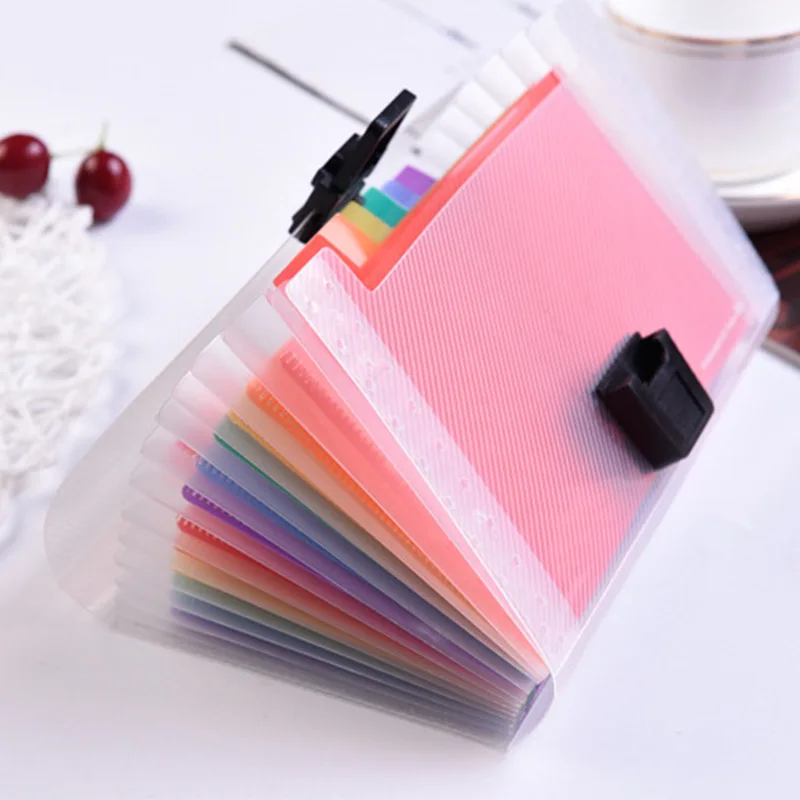 

A6 Rainbow File Bag 13 Grid Buckle Bag Mini Rainbow Organ Bag Student Information Multi-layer Note Folder Office Supplies