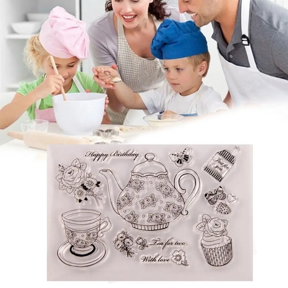 

Silicone Transparent Stamp Teapot Tea Cup Small Cake Embossing Stamp Mold Crafts DIY Transparent Scrapbook Stamp H4J0
