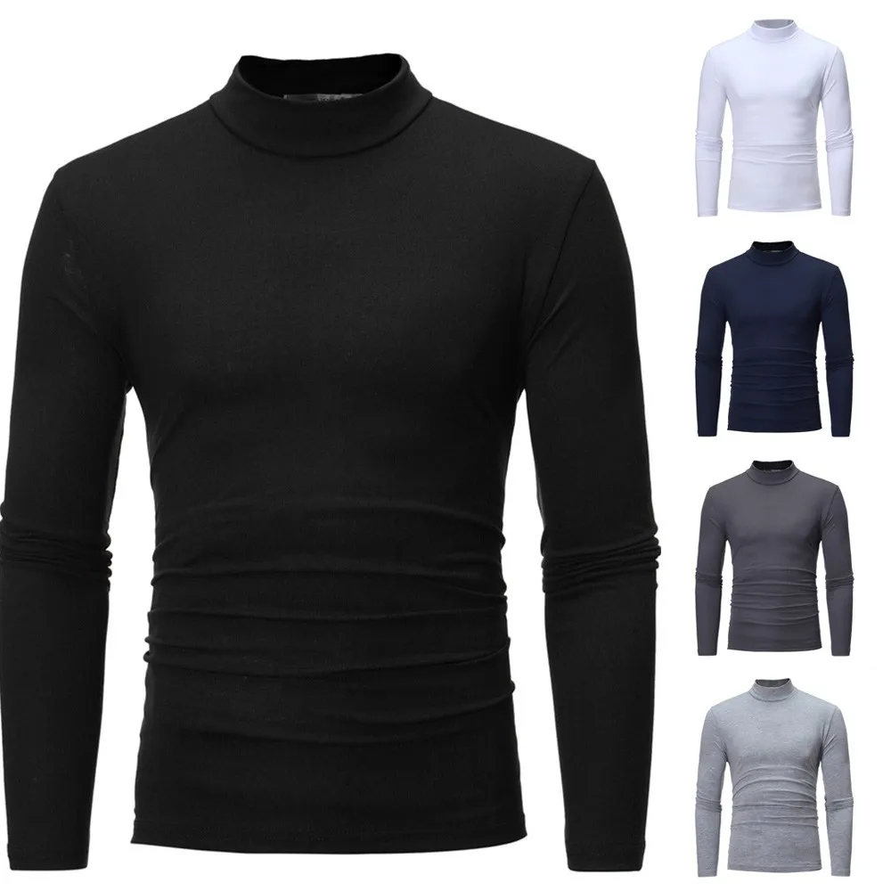 

Winter Warm Men Mock Neck Basic Plain T-shirt Blouse Pullover Long Sleeve Top Men's Design Long-Sleeved T-shirt Casual Bottoming