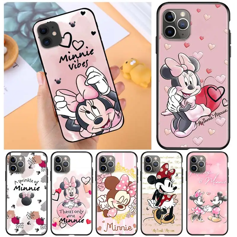 

Pink Minnie Cartoon Cute for Apple iPhone 12 Pro Max Mini 11 Pro XS Max X XR 6S 6 7 8 Plus 5S SE2020 Soft Black Phone Case