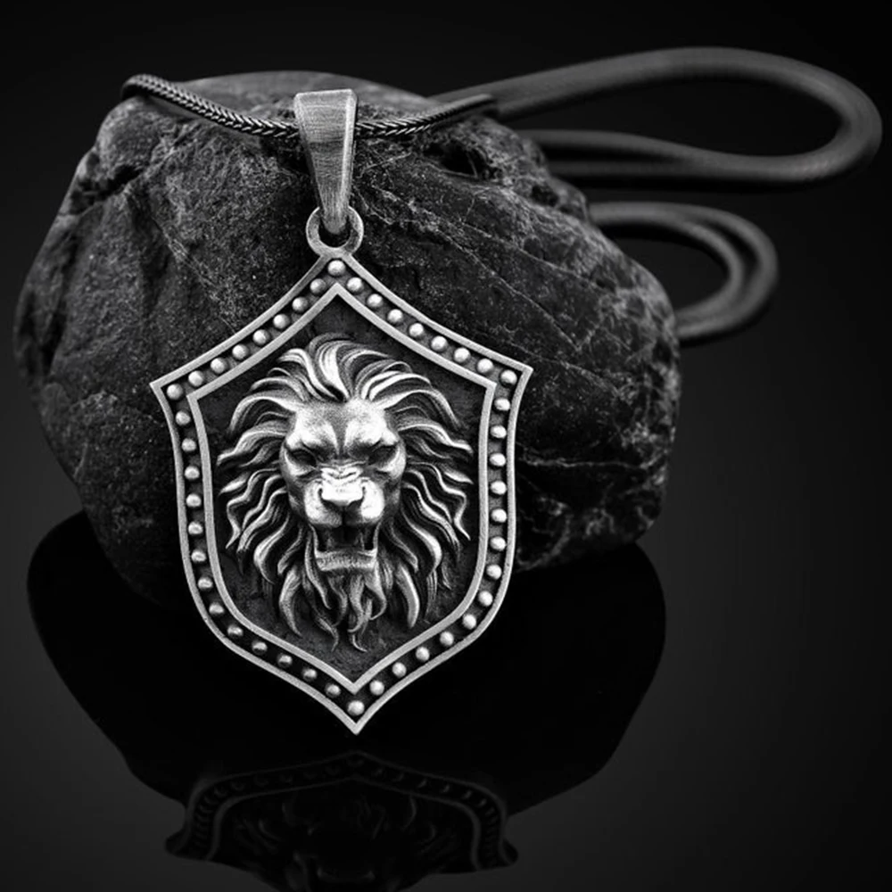 

Hot Selling Lion Shield Men's Pendant Necklace Vintage Sweater Chain Ladies Long Lion Head Pendant Necklace free shipping items