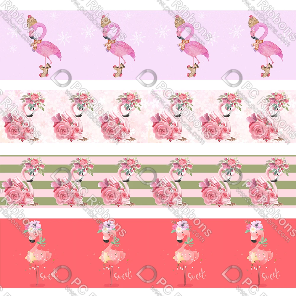 

16-75 мм мультяшный Фламинго Печатный Гро-Гро & Sati & 16 мм Foe DIY материалы ручной работы Рождественский свадебный подарок оберточная лента 50 ярдо...