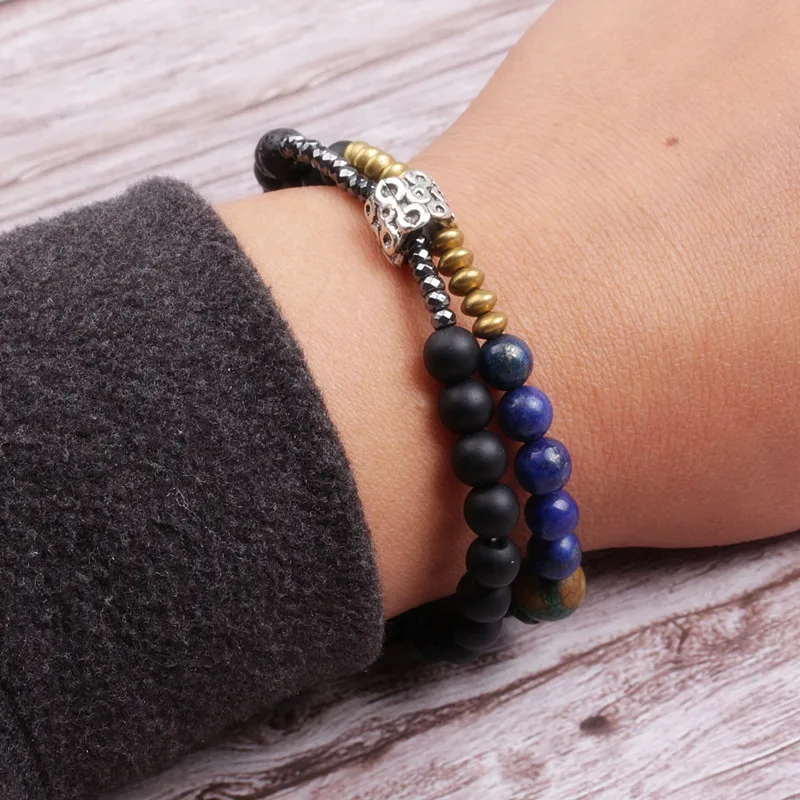 Винтажный многослойный квадратный браслет ручной работы с лазуритом мужской