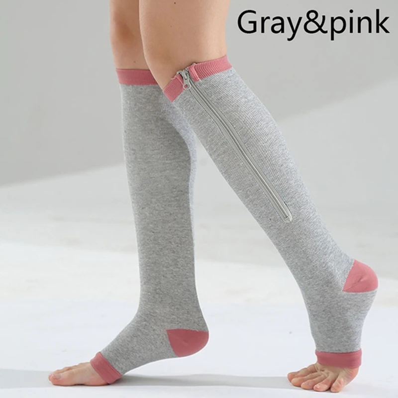 Носки компрессионные унисекс высокие эластичные с молнией открытым носком для