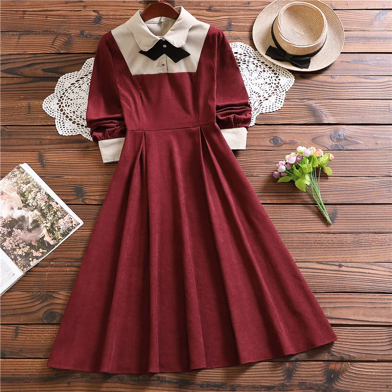

Autumn winter fashion long sleeve dress for women Mori girl elegant solid dress