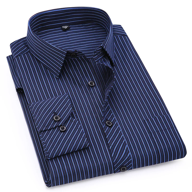

Рубашка мужская деловая с длинным рукавом, Классическая в полоску, большие размеры 8XL 7XL 6XL 5XL 4XL, фиолетовая Синяя