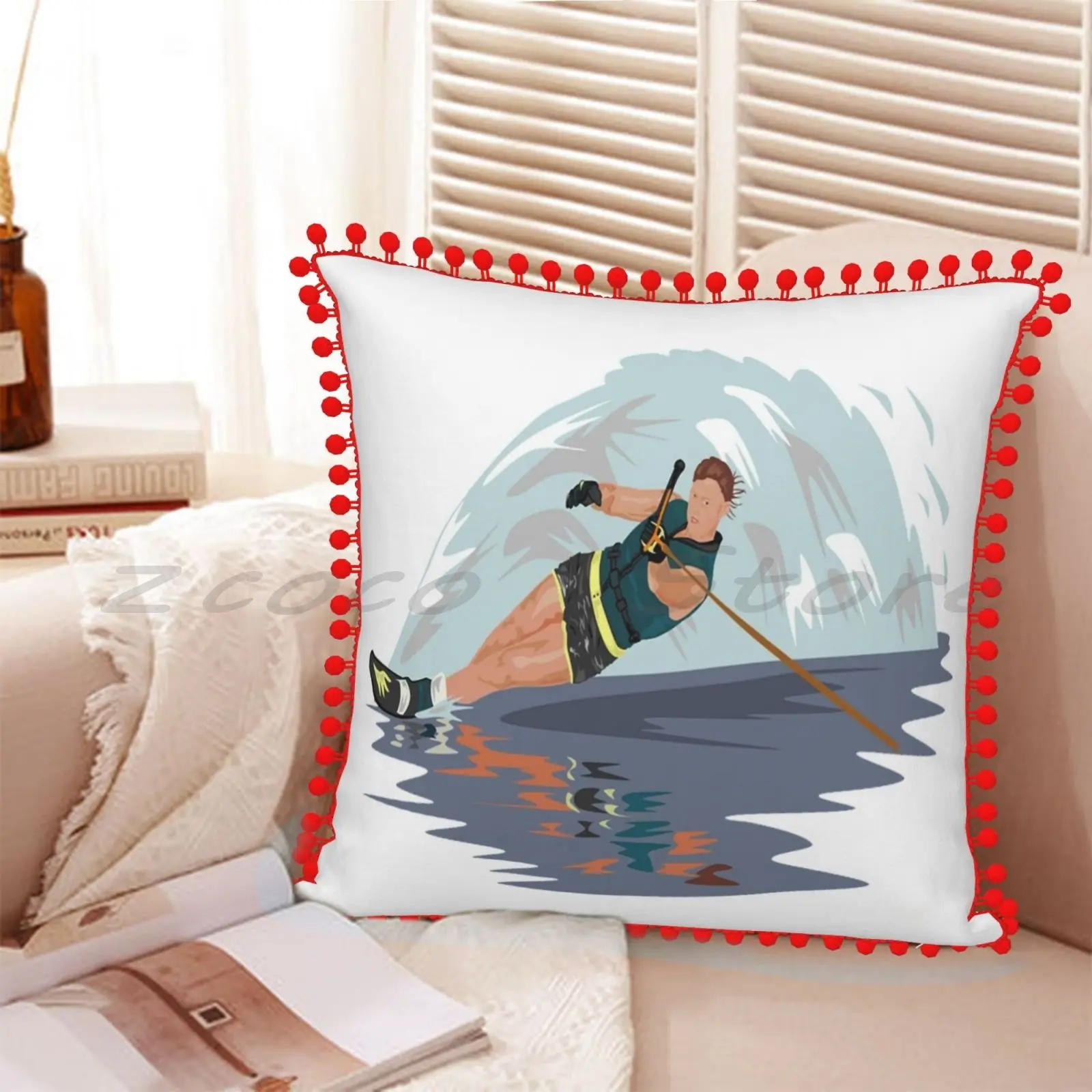 Water Skiing Sports Print Customize Pattern Flax Plush Velvet Fabric Pillow Case Slalom Skier Athlete Ski | Дом и сад