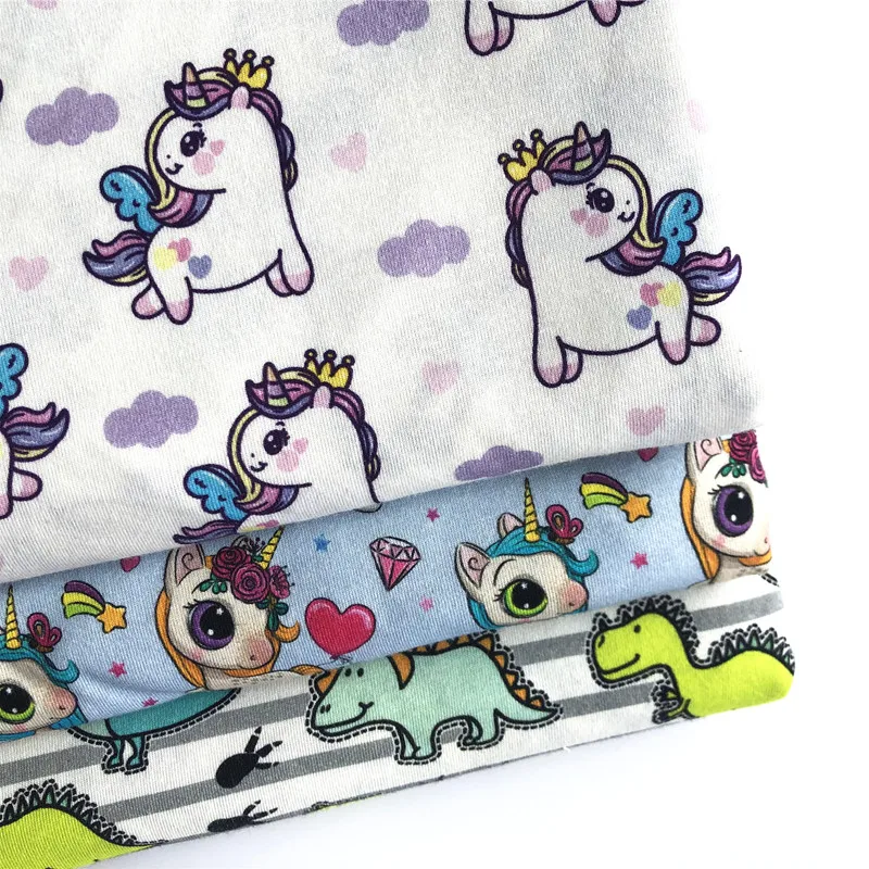 

High Quality Cotton Spandex Knitted Stretch Jersey Printed Fabric For Kids Dress Sleep Wear Baby Bath Towel DIY Toy Sewing