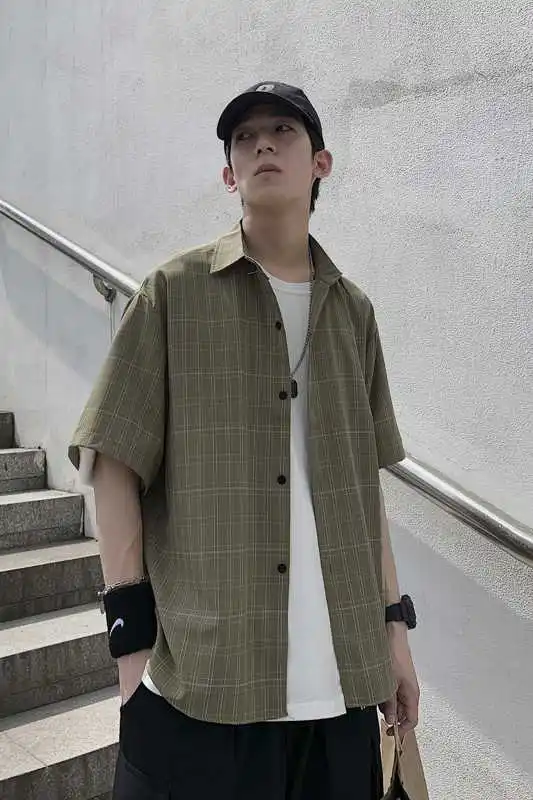 

Plaid Short Sleeve Shirt Men's Fashion Shirt Korean Casual Cool Clothes