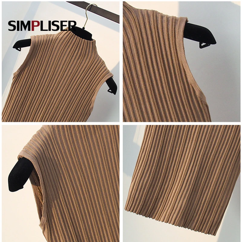 Женский вязаный жилет пуловеры без рукавов с высоким воротником женские