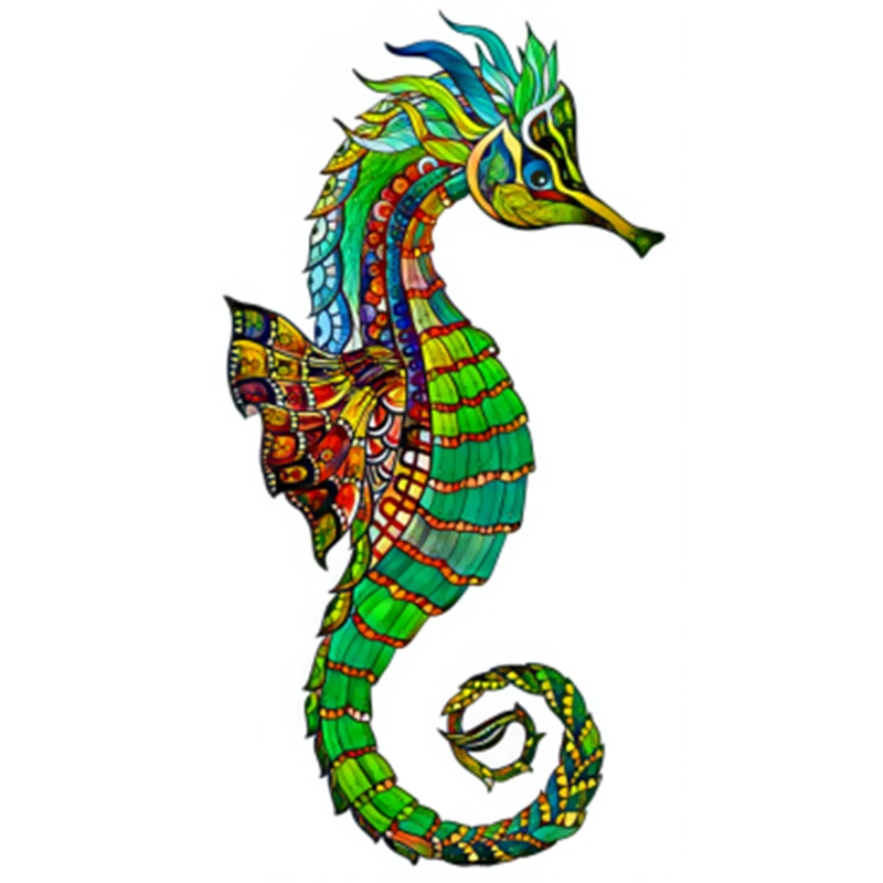 

Новый Радужный зеленый гиппокамп, деревянный пазл, уникальное Оригинальное рукоделие, отличный подарок на день рождения для пар, 3D пазл, игр...