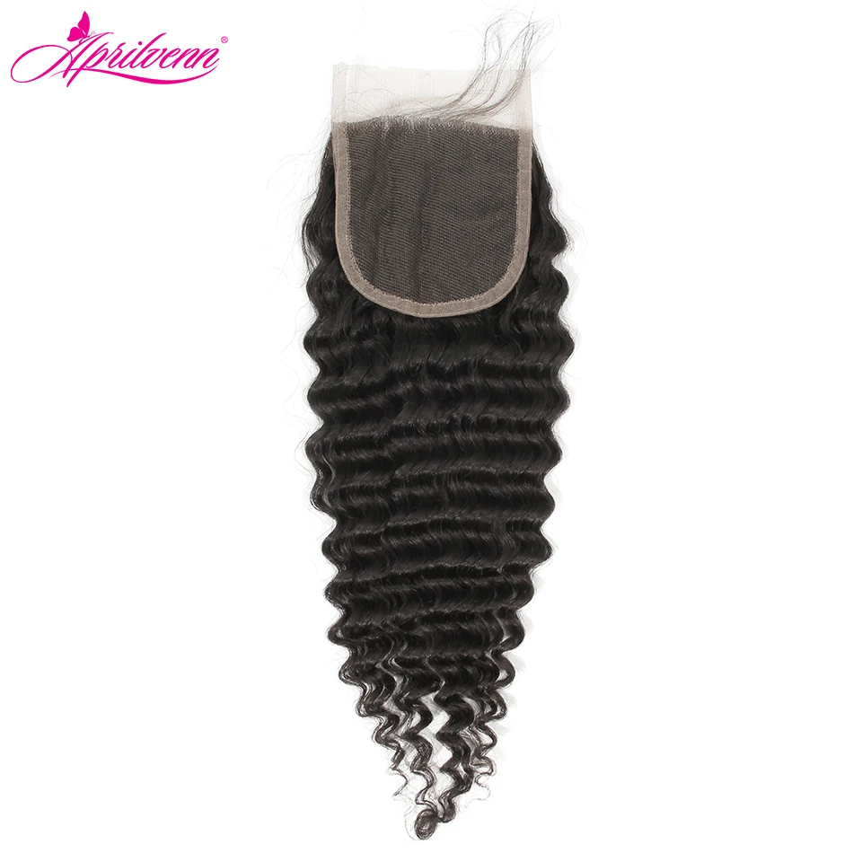 Aprilvenn 24 Inch 4x4 Deep Wave Lace Closure Only 100% Human Hair Peruvian Water Closure Pre Plucked