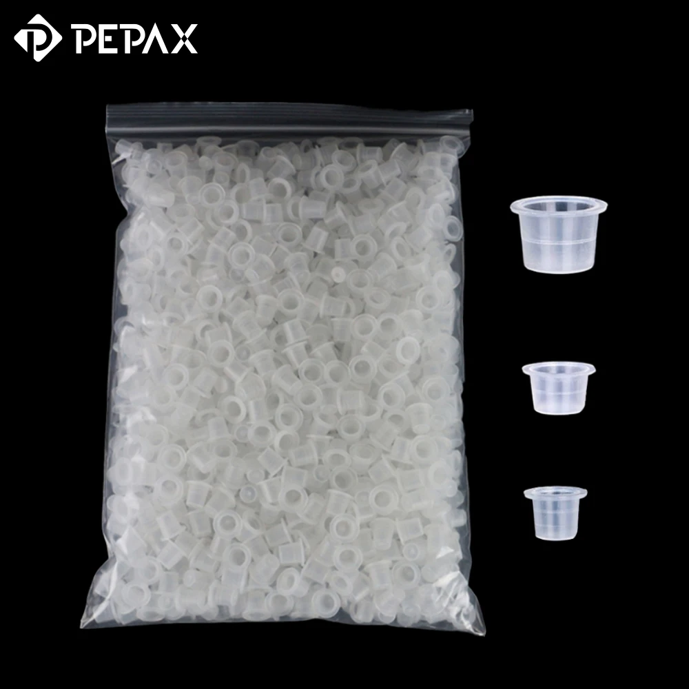 

PEPAX 1000pcs 8/11/15mm Clear Tattoo Ink Cups Holder Container Plastic Pigment Ink Caps Cups Tattoo Accesseries