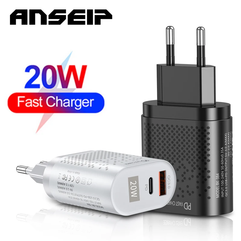

ANSEIP USB Quick Charger USB Type c pulg for iPhone 13 12 11 Xiaomi Huawei Samsung PD 20W Fast charging adapter QC3.0 USB Charge